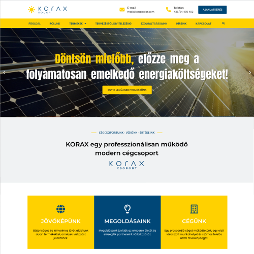 WP fejlesztő referencia Korax-Solar