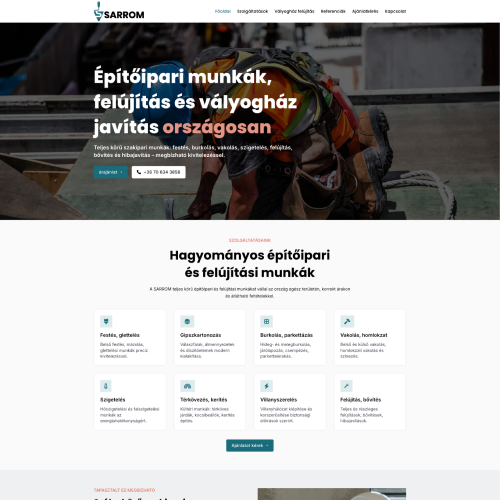 Sarrom építőipari vállalat WP fejlesztő referencia